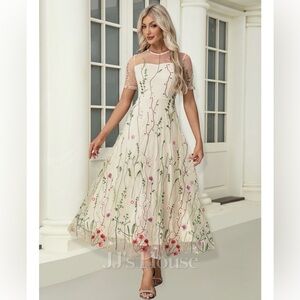 JJ's House Cream Dress with Green and Red Embroidery